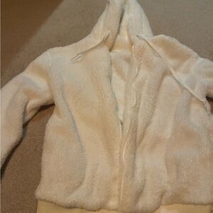 SHEIN Plush Hooded Teddy Jacket - Cream